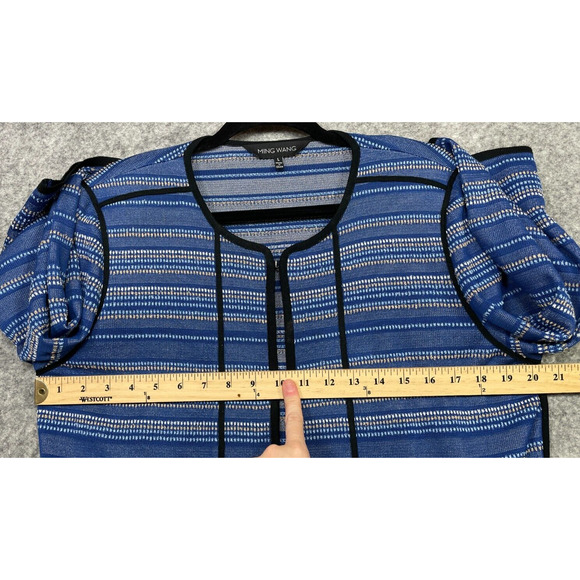Ming Wang Womens Cardigan Striped Sweater Jacket Knit Career Quiet Luxury Blue L - Picture 9 of 16